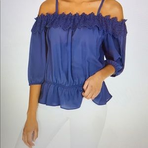Lace-trimmed off-the-shoulder top